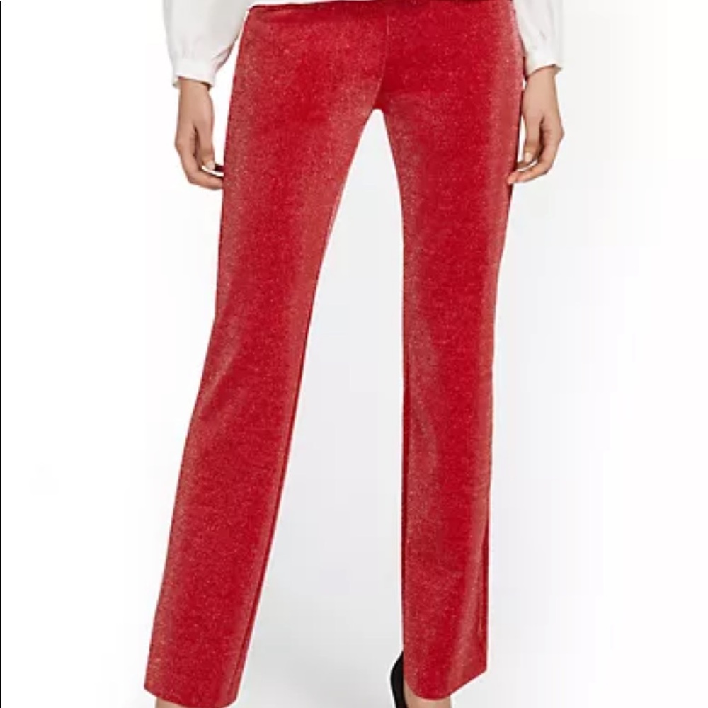 New York & Company Red Sparkle Straight-Leg Pants Size M